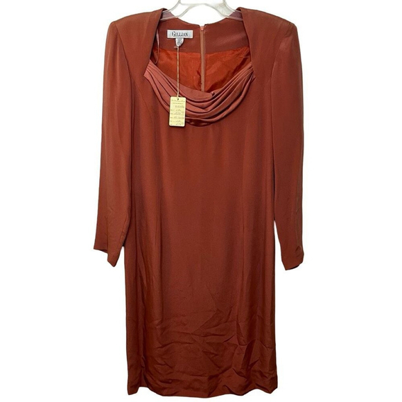 NWT Vtg 90s Gillian 100% Silk Shift Long Sleeve Dress Sz L DEADSTOCK - Picture 2 of 7